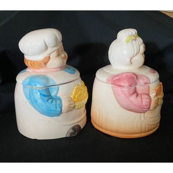 Vintage Porcelain Grandma Grandpa Baker Containers Jars with Lids - Picture 4 of 10